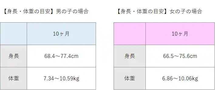 生後10ヶ月の赤ちゃんの身長と体重